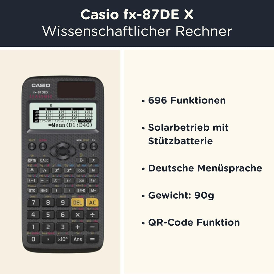 CALCUSO Sparpaket: Casio FX-87DE X technisch-wissenschaftlicher Taschenrechner + WYNGS Schutztasche