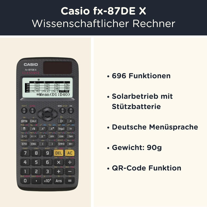 CALCUSO Sparpaket: Casio FX-87DE X technisch-wissenschaftlicher Taschenrechner + WYNGS Schutztasche