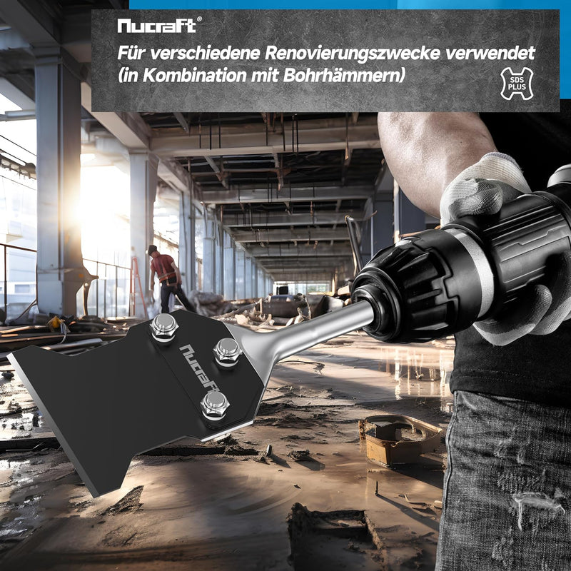 Nucraft Spachtelmeissel SET SDS-Plus 250x100 mm,Meissel inklusive Ersatzklinge und Schrauben,Bodensc