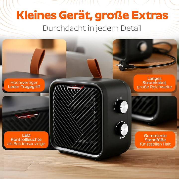 3 in 1 Keramik Elektro Heizlüfter – Elektroheizung klein & leiser Heizungslüfter mit Thermostat (100