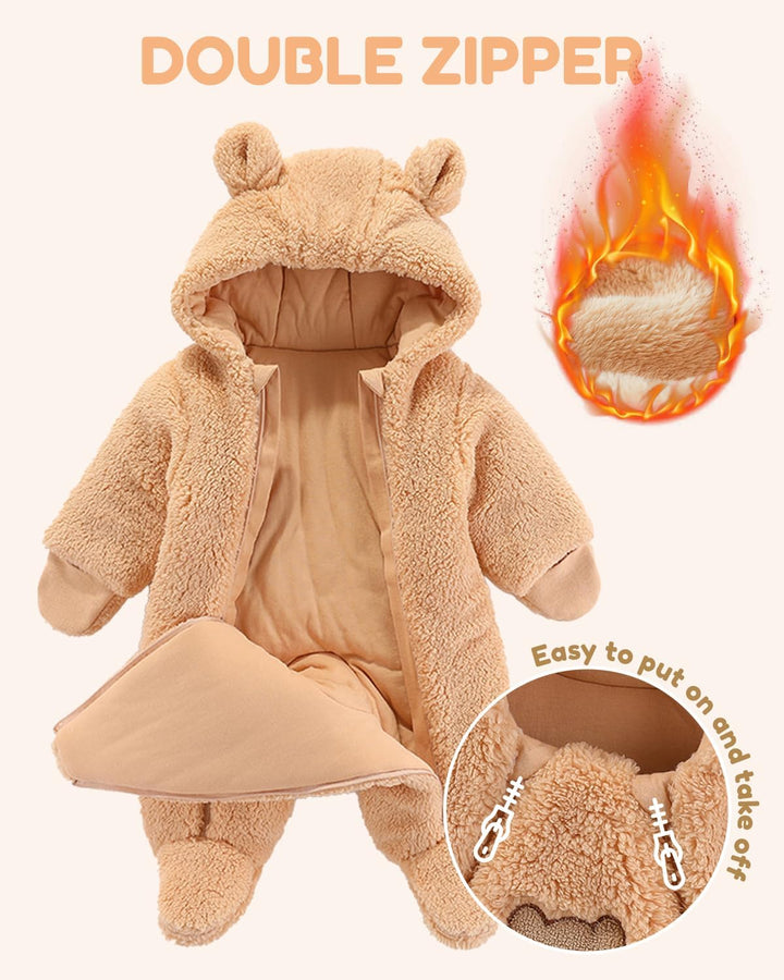 JiAmy Baby Winter Overall Mit Kapuze Schneeanzüge Outfits Fleece Bär Strampler Jungen Mädchen Jumpsu