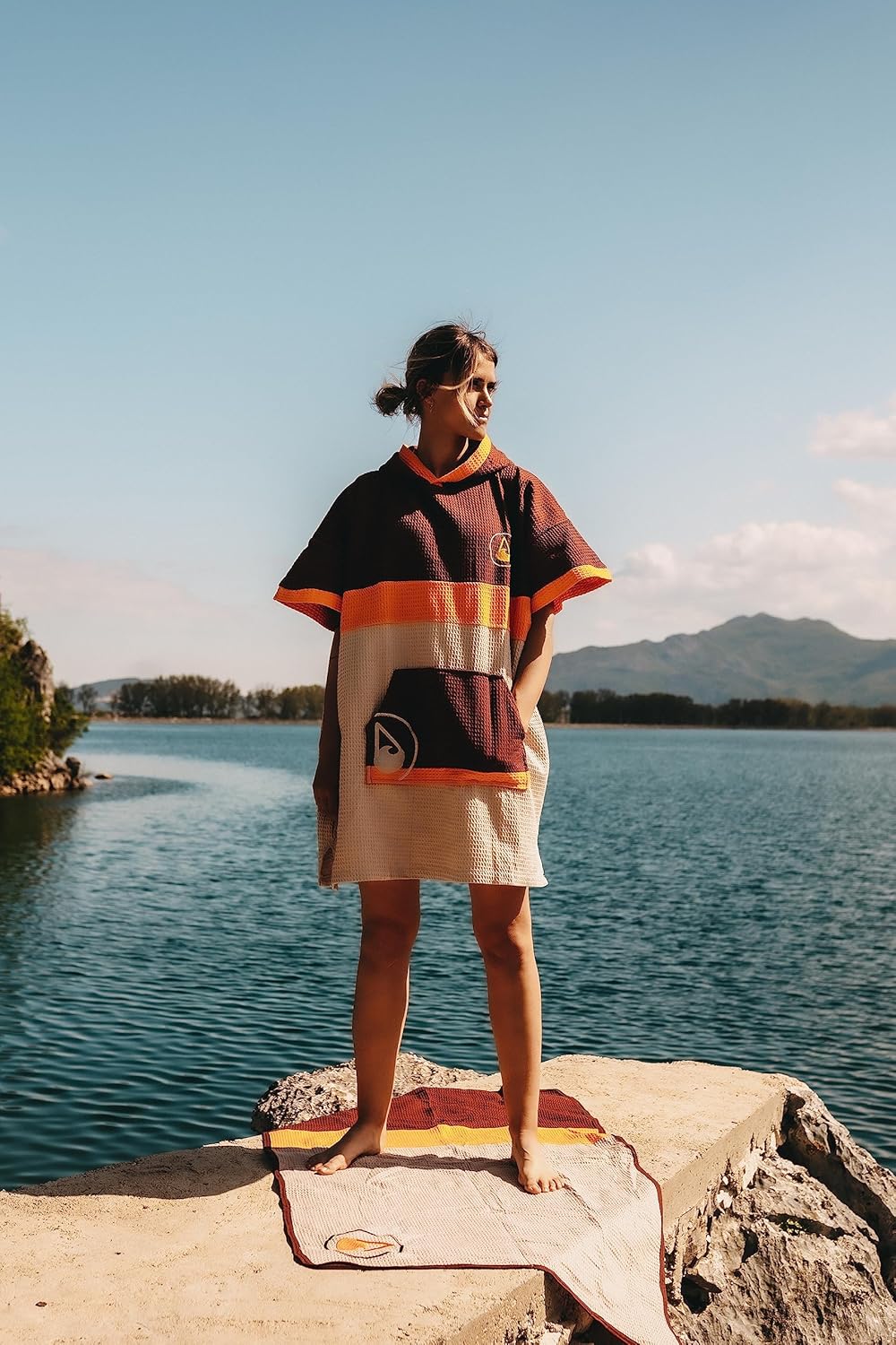 WAVE HAWAII Bade-Poncho Damen & Herren Porlamar | Grösse L/XL, 170-200cm I 100% Baumwolle Surf-Ponch