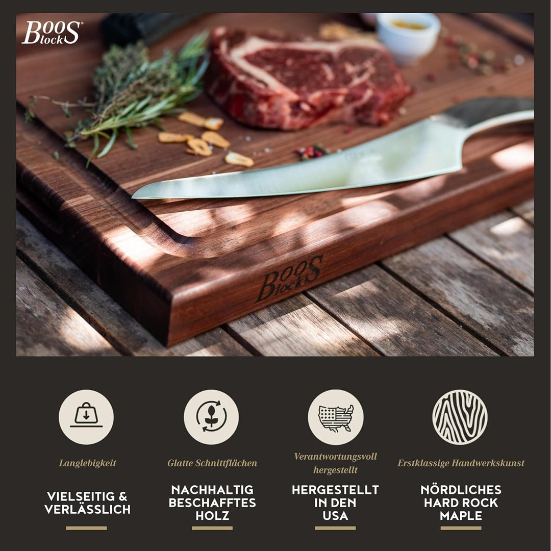 Boos Block BBQ Walnussholz Schneidebrett - Saftrille - Seitlichen Griffmulden – Profi-Schneidebrett