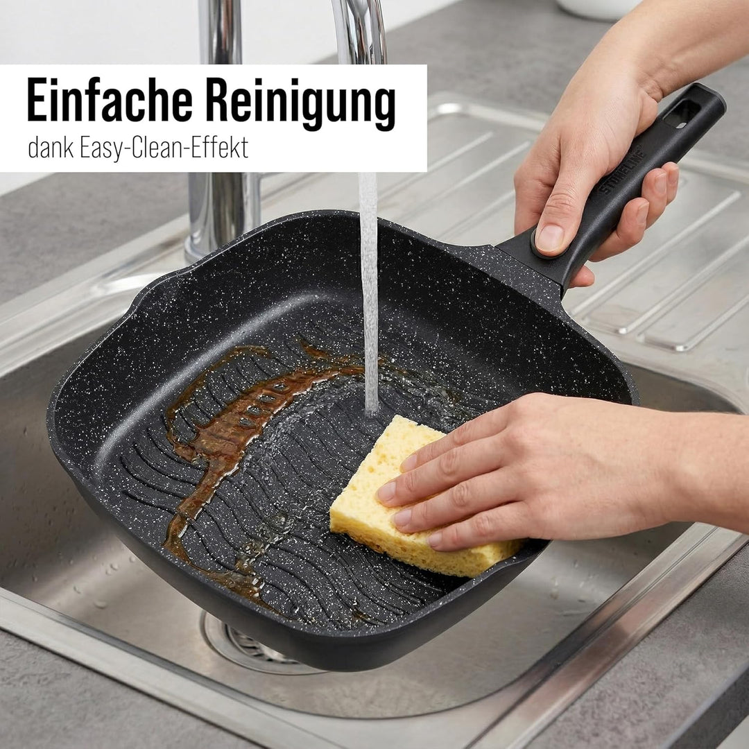STONELINE SMART Grillpfanne 28 cm, Grosse Steak Pfanne Aluguss, Abnehmbarem Griff, Pfanne Induktion,