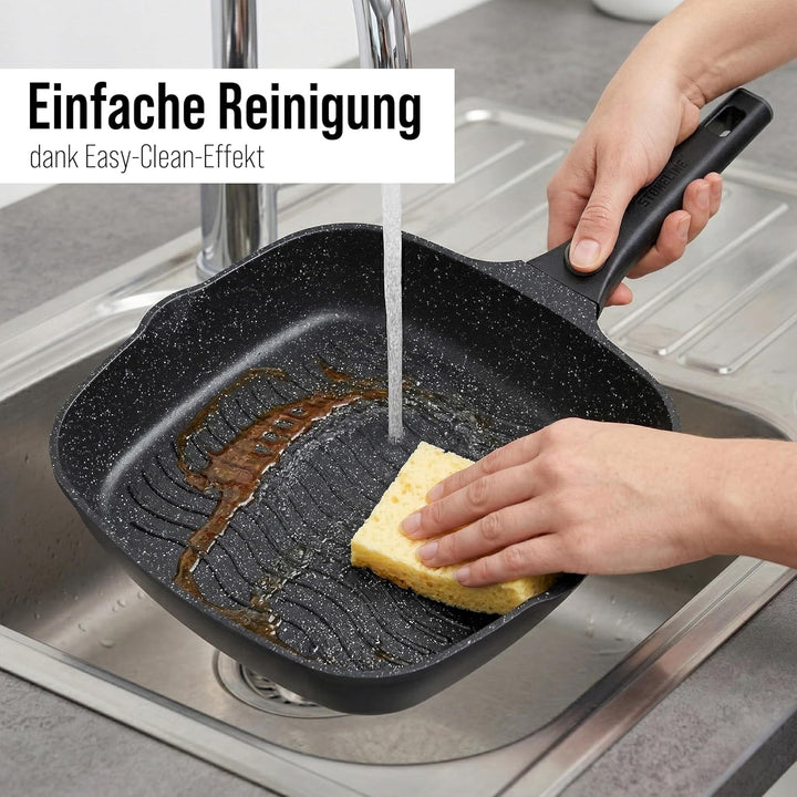 STONELINE SMART Grillpfanne 28 cm, Grosse Steak Pfanne Aluguss, Abnehmbarem Griff, Pfanne Induktion,