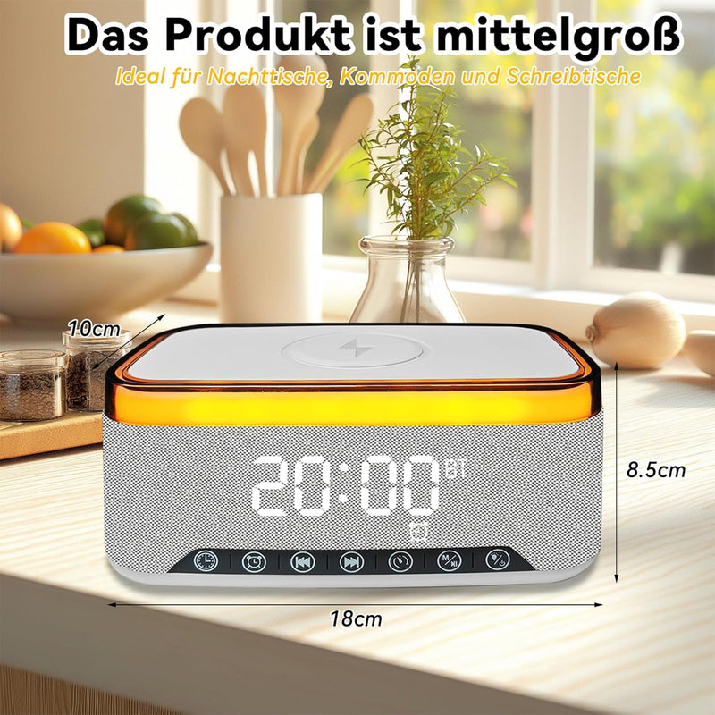 Yeelan Digitaler Radiowecker, Wecker Digital mit Licht, 15W Kabellose Aufladung für iPhone/Samsung,