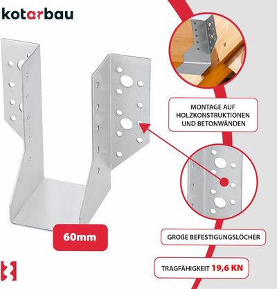 KOTARBAU® 10er Set Balkenschuh Typ A 60 mm Holzbalkenverbinder Balkenverbinder Verbinder für Baukons