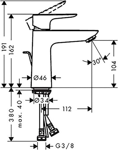 hansgrohe Wasserhahn Talis E (wassersparende Armatur mit hohem Auslauf 110mm, Zugstangen- Ablauf), P