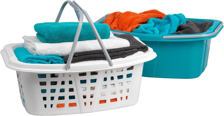 Beldray LA030450TQ Wäschekörbe aus Kunststoff mit Griffen, wäschewanne mit henkel, 2er-Set, Plastik,