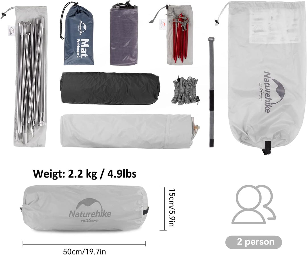 Naturehike Mongar 2 Zelt Campingzelt Ultraleichte Zelt 2 Personen Camping Zelt Rucksackzelte 3-Jahre