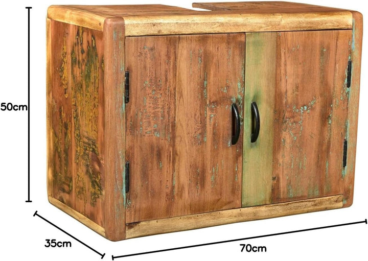 Woodkings® Bad Waschbeckenunterschrank Kalkutta recyceltes Holz bunt rustikal Waschtischunterschrank