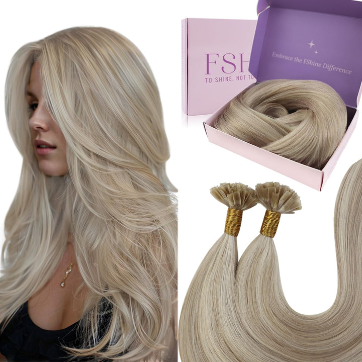 Fshine 1g Bondings Echthaar Extensions 50cm Highlight Aschblond Mit Bleiche Blonde UTip Echthaar Haa