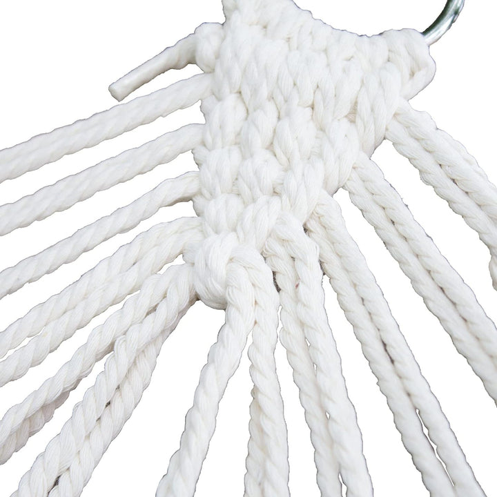 SVITA Luxushängematte mit Schmucksaum Boho Holzrahmen Macramé Baumwolle Beige