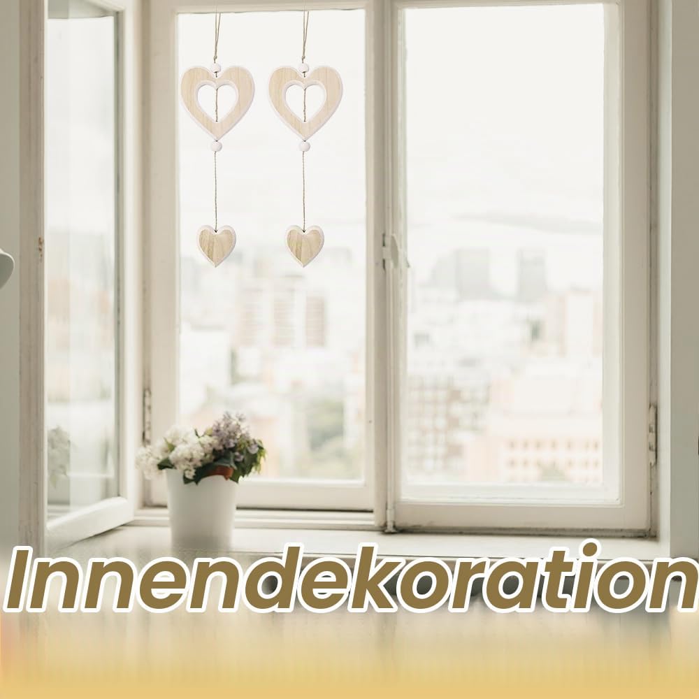 4 Stück Herz Anhänger aus Holz Fensterdeko Hängend holzHerz Deko Holz Anhänger Herzs Deko Anhängers