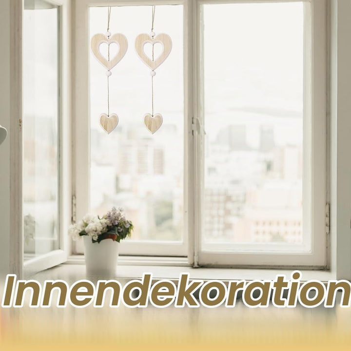 4 Stück Herz Anhänger aus Holz Fensterdeko Hängend holzHerz Deko Holz Anhänger Herzs Deko Anhängers