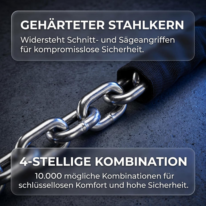 E Scooter Schloss, Fahrradschloss Kettenschloss mit Fahrradhalterung | 4Stellig Zahlencode Doppeltes