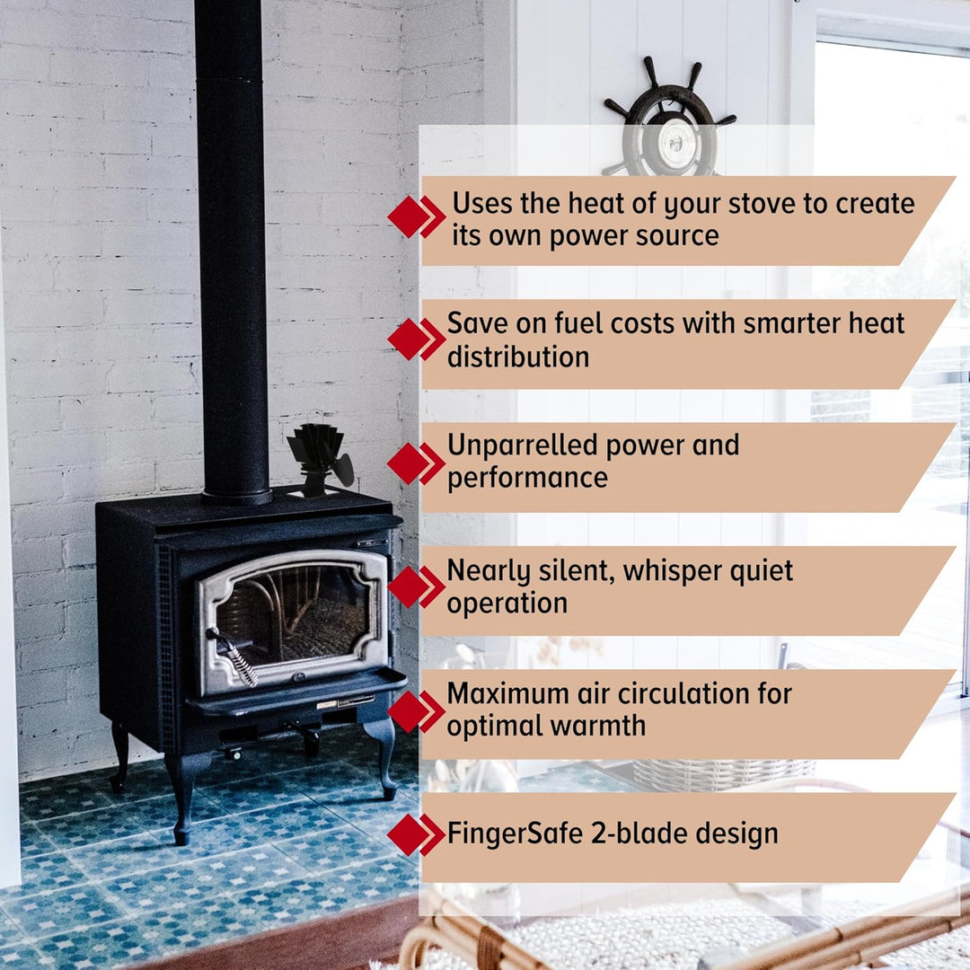 Ecofan Original Mini, Classic Styled, Heat Powered Wood Stove Fan, 85 CFM, 6.5" Blade, Black