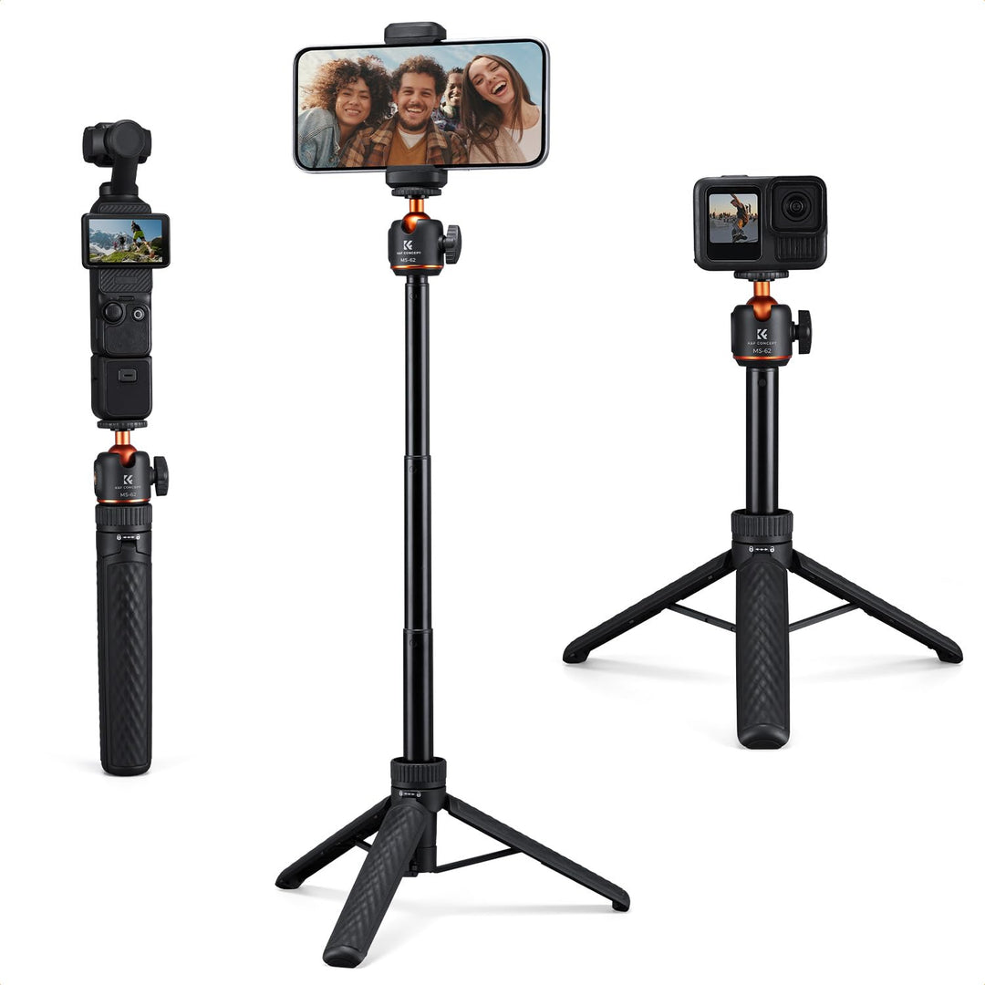 K&F CONCEPT MS-62 65cm Selfie Stick, leicht tragbares Kamera Handy Stativ mit 1/4"-Schraubschnittste