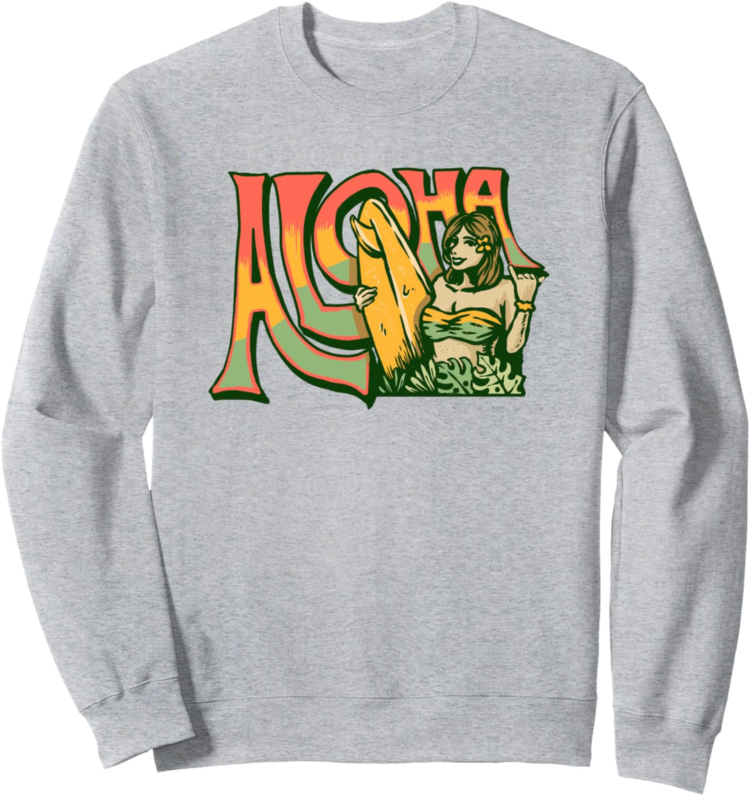 Aloha! Vintage Surfer Girl 80s Vibe Hawaii Surfing Sweatshirt