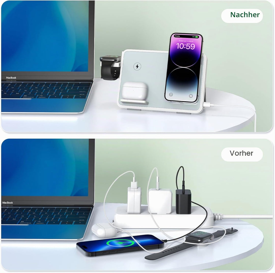 4-in-1 Kabellose Ladestation mit 33W Schnelllade-Adapter – Kompatibel mit iPhone 17/16/15/14/13 Pro