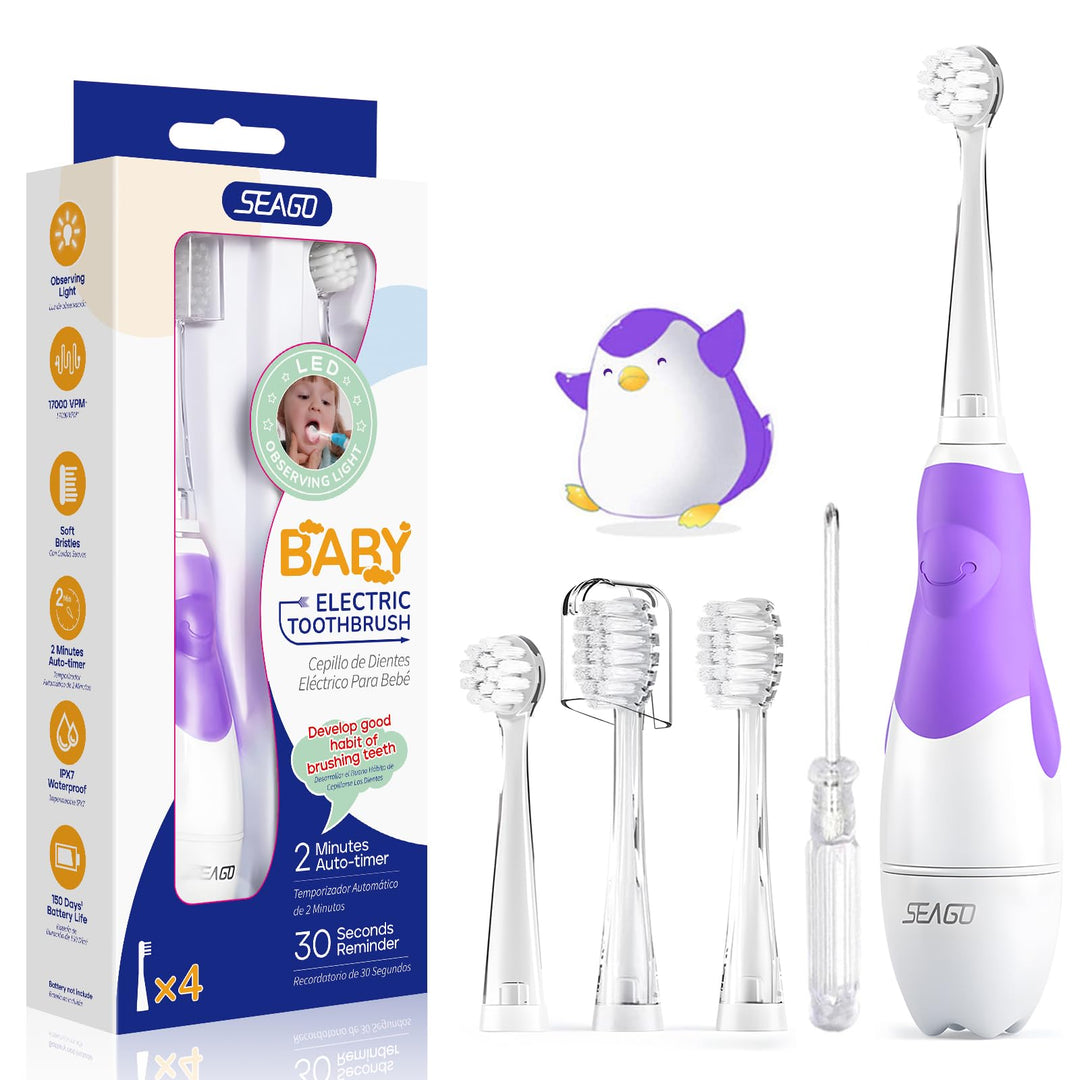 Seago SG-513 Elektrische Zahnbürste Kinder Baby Kinderzahnbürste Elektrisch ab 0-3 Jahre mit LED Lic