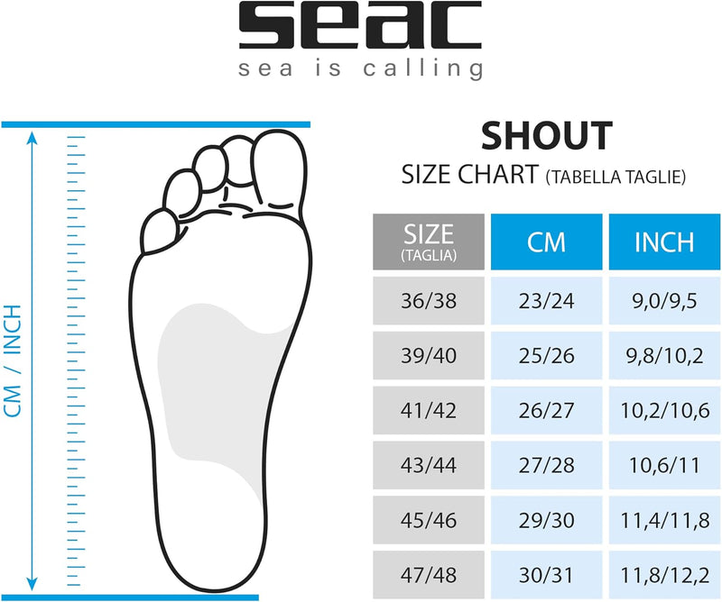 Seac Unisex-Adult Shout Lange Fussteilflossen für die Unterwasserjagd und zum Freitauchen Grau 43/44