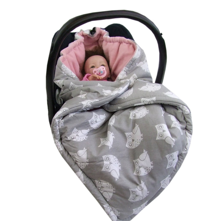 BAMBINIWELT Einschlagdecke Babydecke Decke für Babyschale Kinderwagen mit Fleece universal (Eule ros