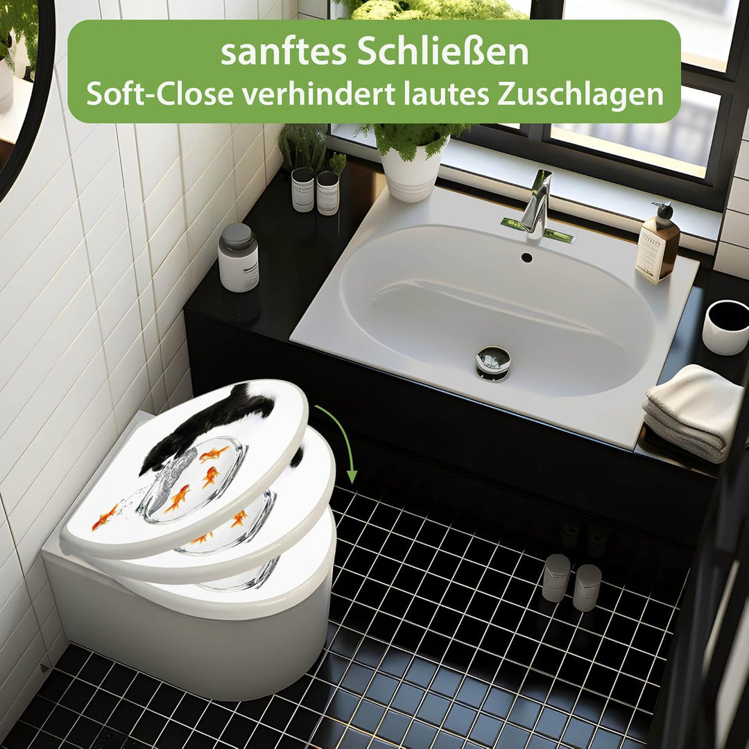 banjado Toilettendeckel mit Absenkautomatik 44,5x37cm - Soft Close Toilettensitz - WC Sitz mit Absen