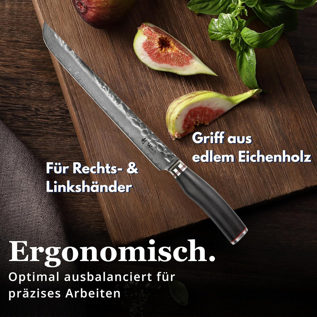 Wakoli EBO Premium Fleischmesser Tanto mit 27,5 cm Klinge und Hammerschlag gefertigt aus 67 Lagen ec
