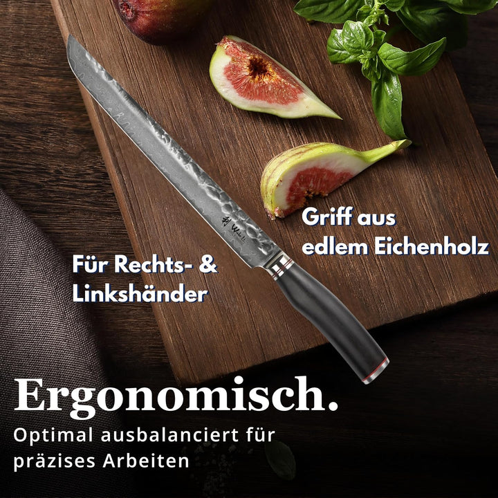 Wakoli EBO Premium Fleischmesser Tanto mit 27,5 cm Klinge und Hammerschlag gefertigt aus 67 Lagen ec
