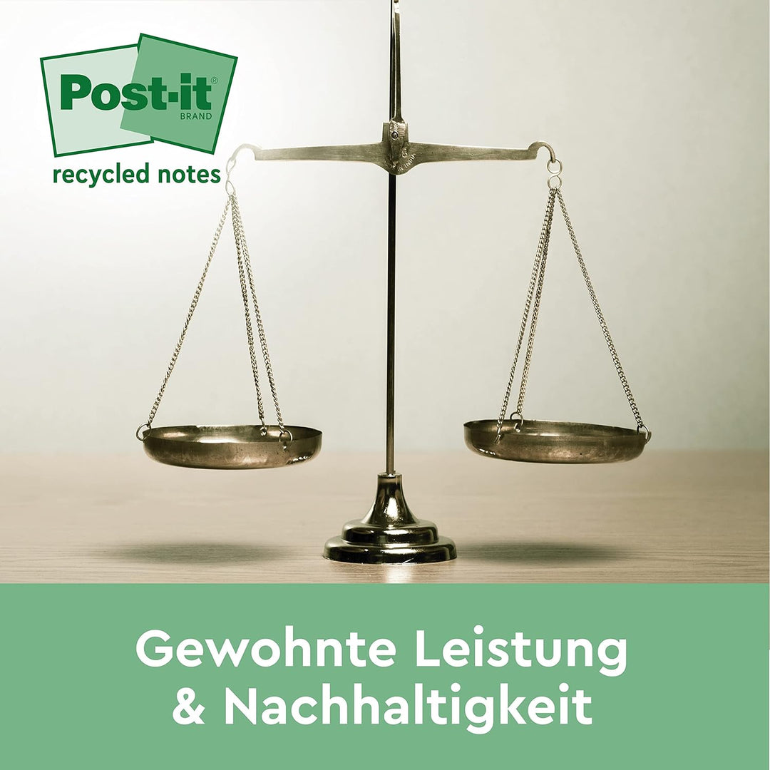 Post-it Recycling Notes, Assortierte Farben, Packung mit 16 Blöcken, 100 Blatt pro Block, 76 mm x 12