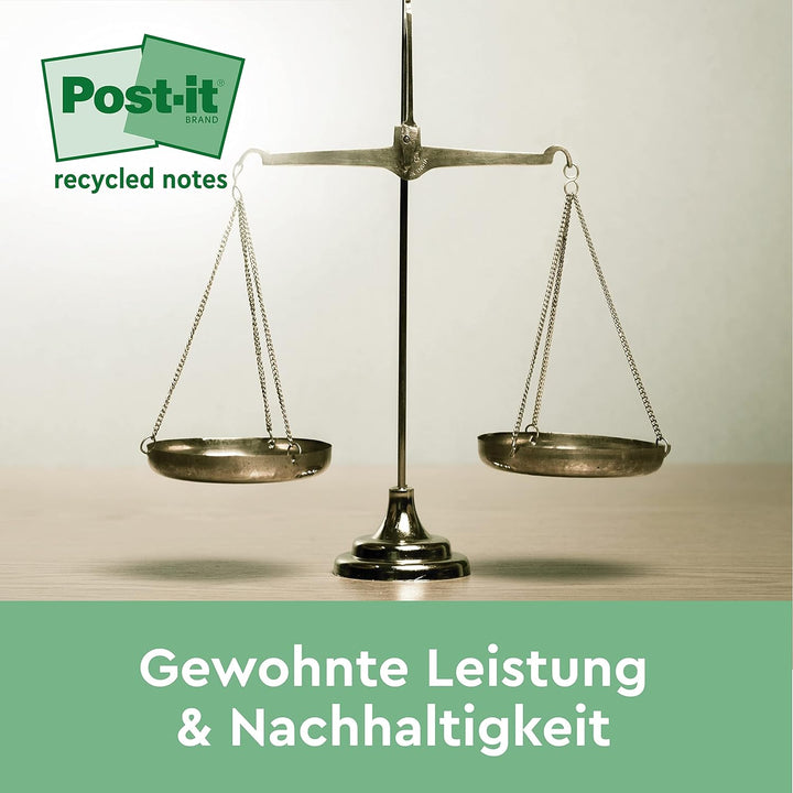 Post-it Recycling Notes, Assortierte Farben, Packung mit 16 Blöcken, 100 Blatt pro Block, 76 mm x 12