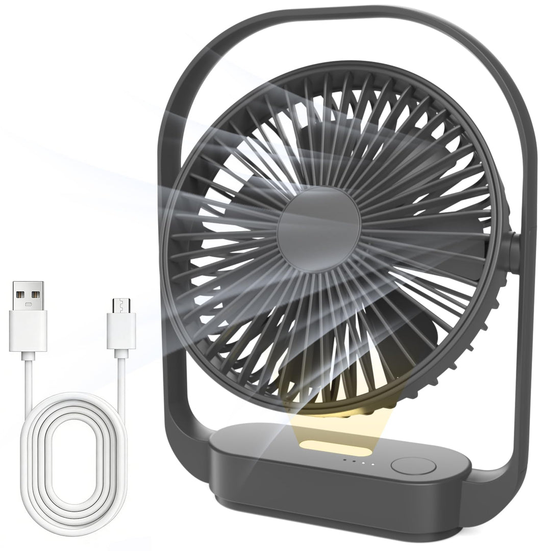 SURFOU Ventilator 4000mAh Akku, Kabelloser Tischventilator mit 4 Stufen und 2 Nachtlicht-Modi, USB-C
