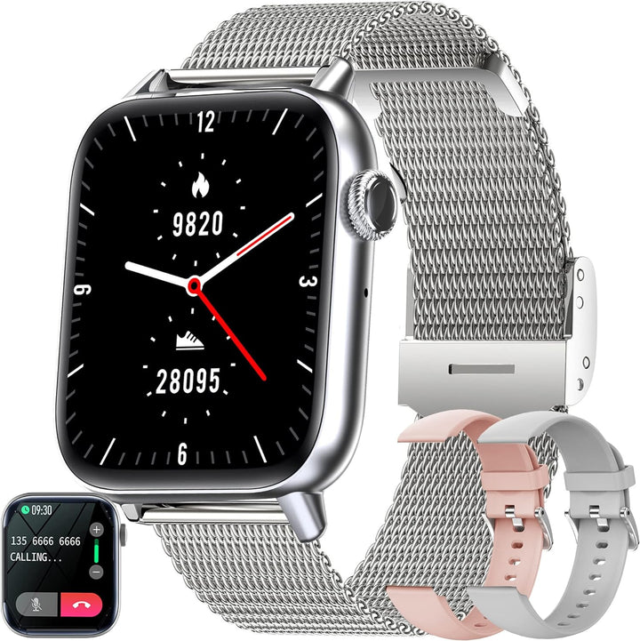 Smartwatch Damen mit Telefonfunktion, 1,8 Zoll HD Touchscreen Armbanduhr Pulsuhr mit 123 Sportmodi S