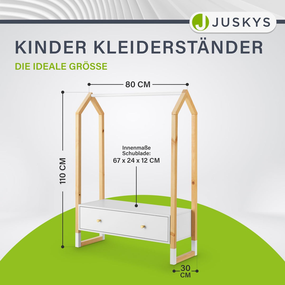 Juskys Kinder Kleiderständer Filla - grosse Schublade, Kleiderstange, offener Ständer - Kindergarder
