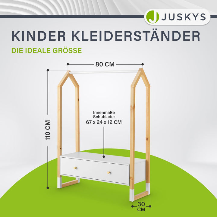 Juskys Kinder Kleiderständer Filla - grosse Schublade, Kleiderstange, offener Ständer - Kindergarder