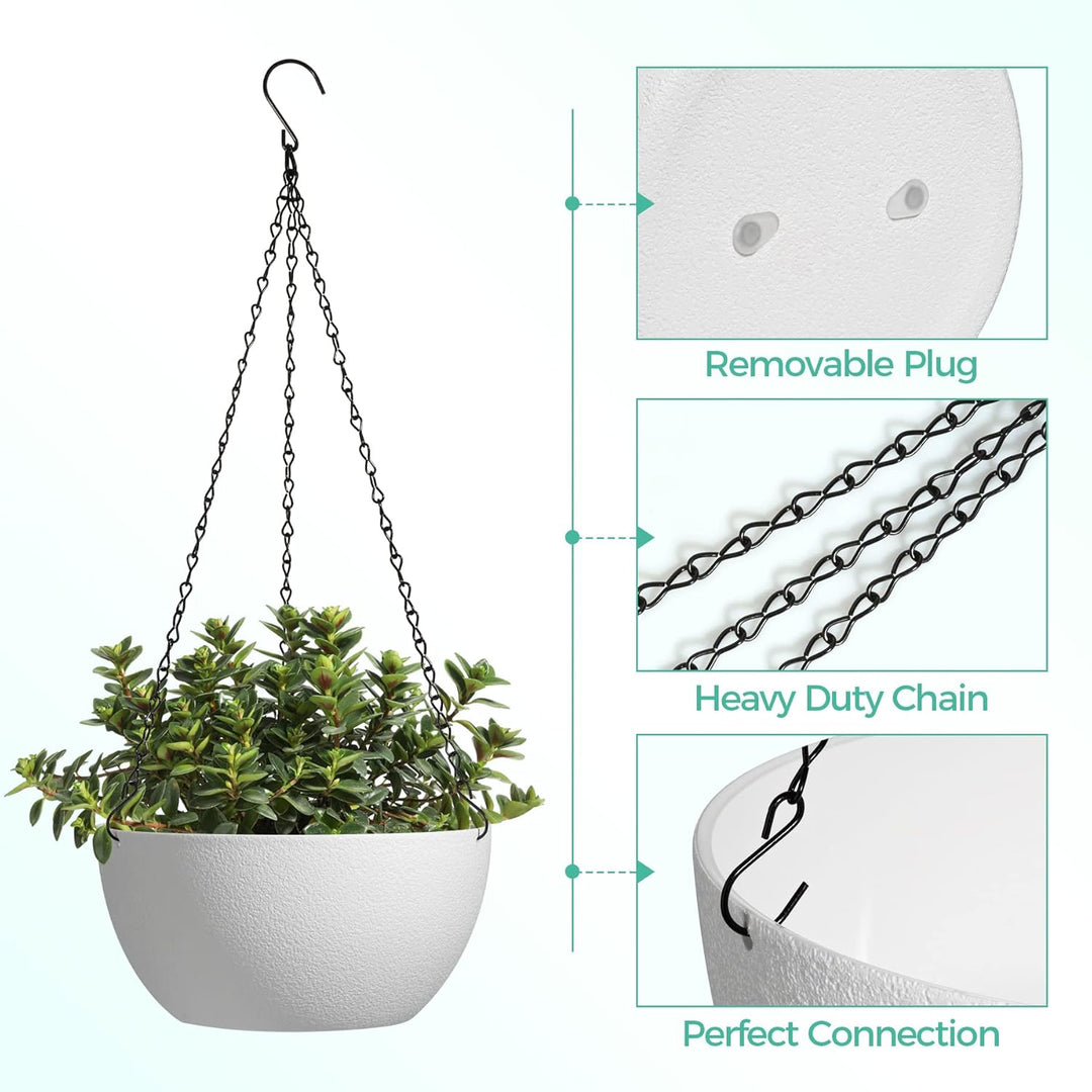 T4U Blumentopf Hängend Plastik 2er Set, Φ25CM Hängetopf Pflanzen Weiss, Blumenampel mit Haken Rund,