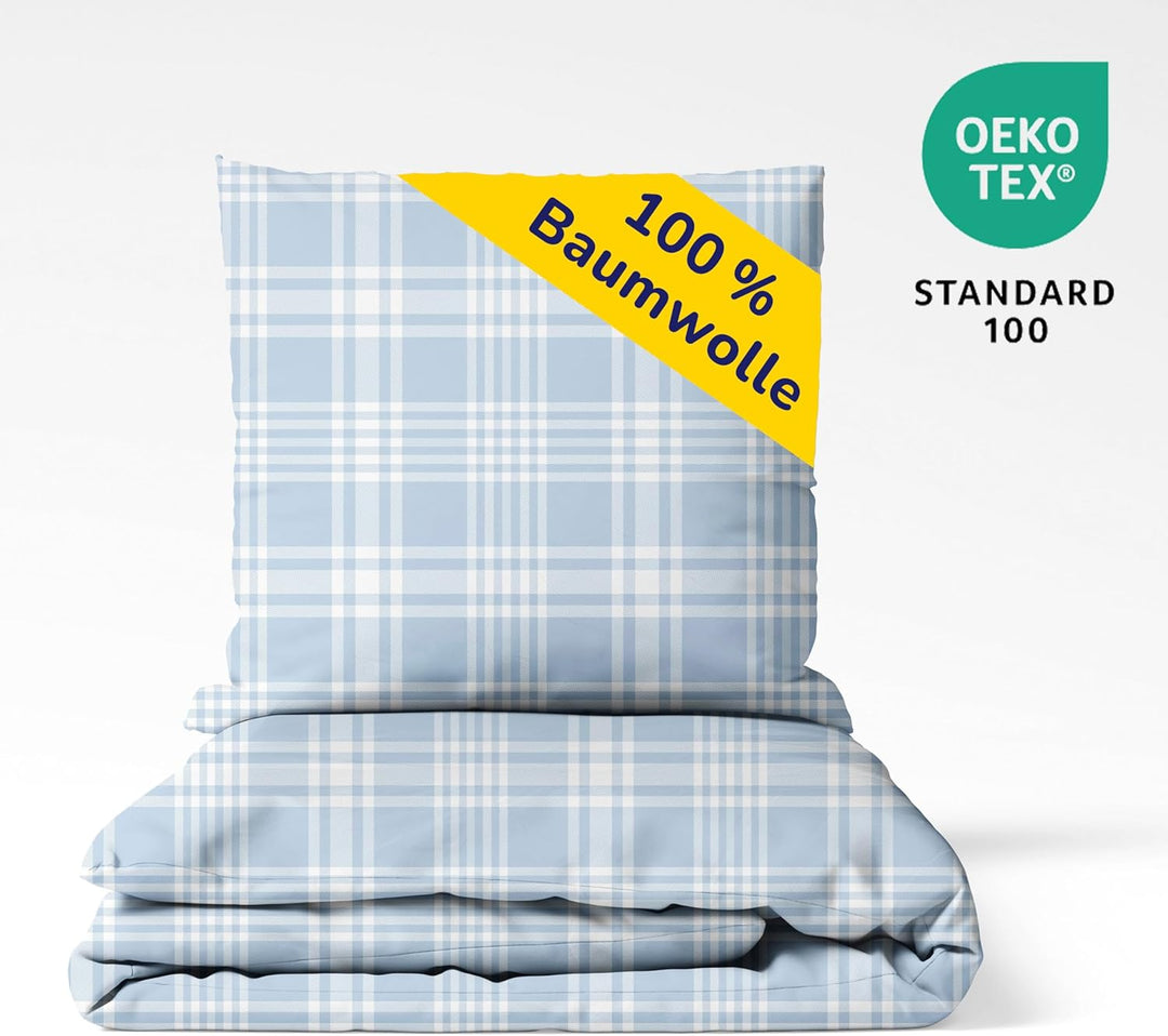 Träumschön Biber Bettwäsche Set 4tlg 135x200 cm + 80x80 cm – Flauschige Bettwäsche Hellblau – Weiche