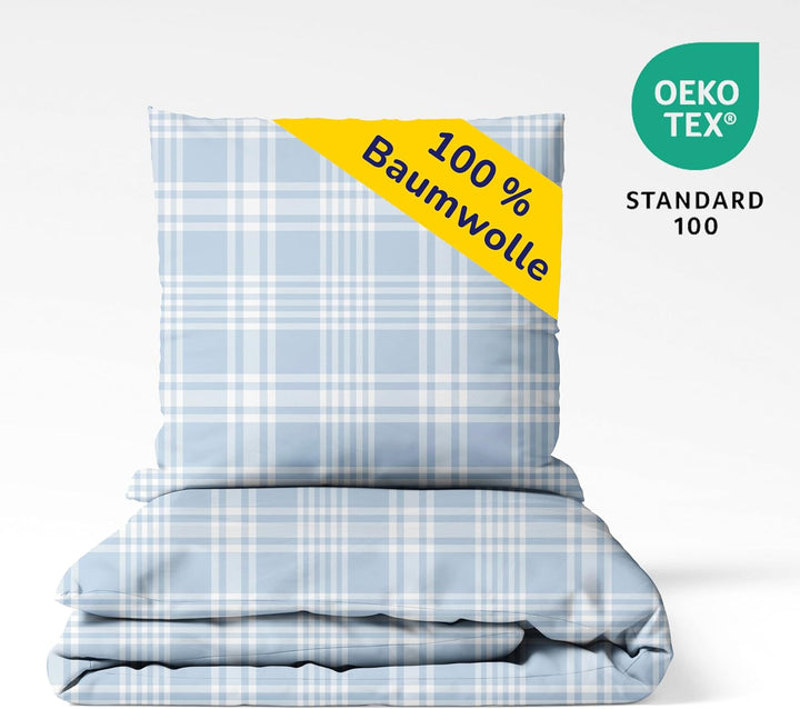 Träumschön Biber Bettwäsche Set 4tlg 135x200 cm + 80x80 cm – Flauschige Bettwäsche Hellblau – Weiche