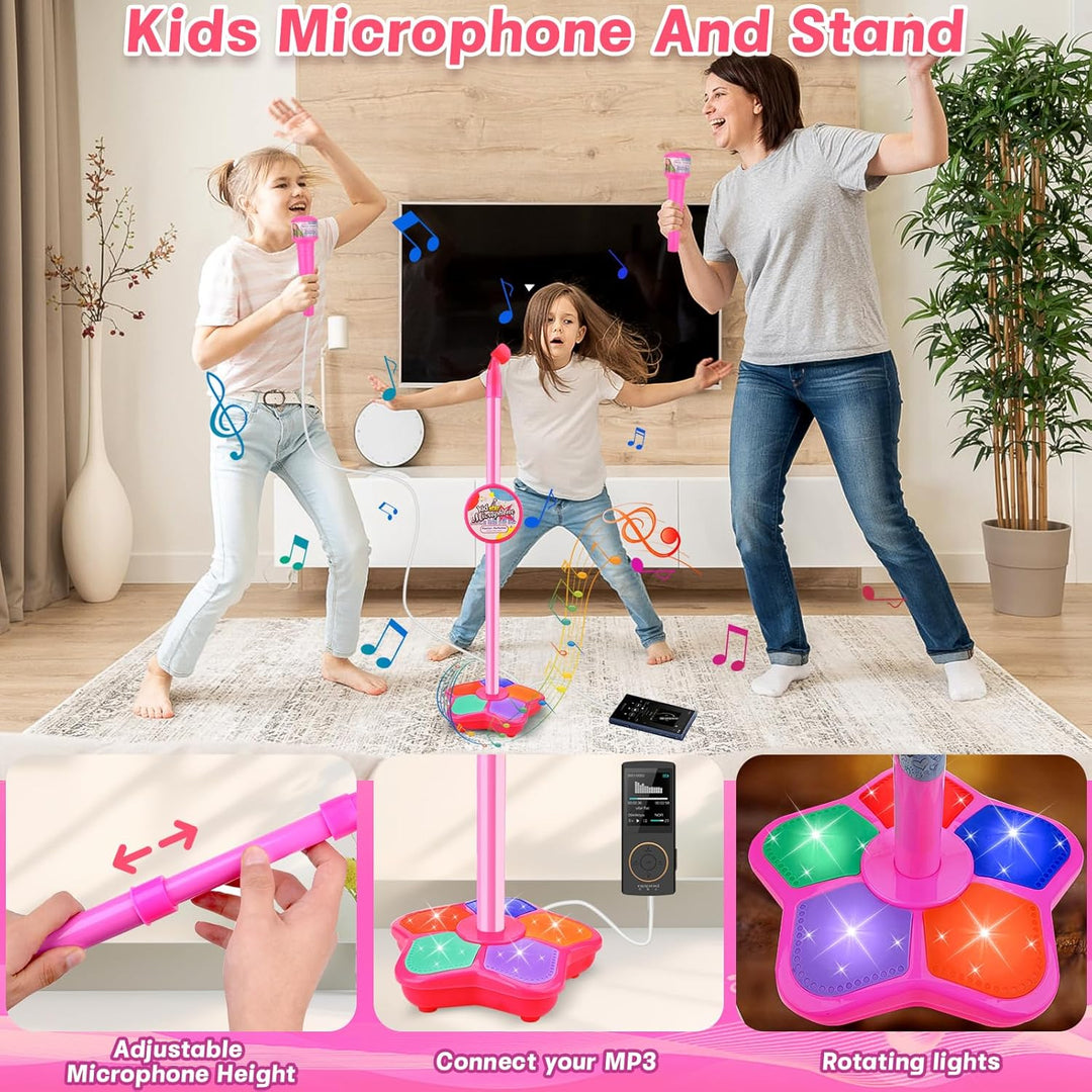 Vibbng Mädchenmikrofon mit Ständer, Verstellbares Kindermikrofon mit Stativ Kinder, Kids Microphone