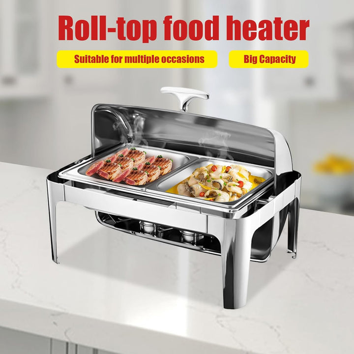 9l Edelstahl Speisenwärmer, Chafing Dish Mit Rolldeckel Speisenwärmer Warmhaltebehälter, Heizplatten