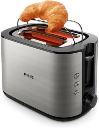 Philips HD2650/90 Toaster edelstahl (950 W, 8 Bräunungsstufen, Brötchenaufsatz, Auftau- und Aufwärmf