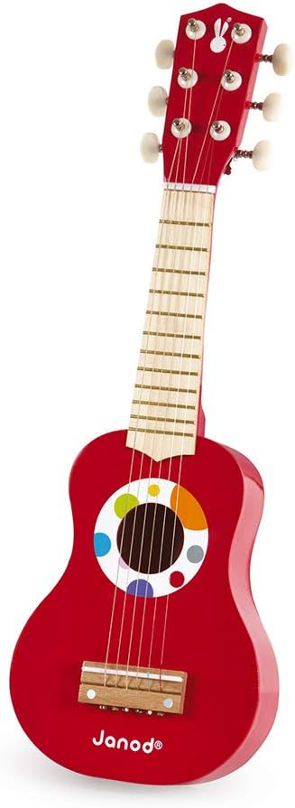 Janod - My First Confetti Holz-Gitarre, Kinder-Musikinstrument, Spielzeugnachbildung und Spielzeug f