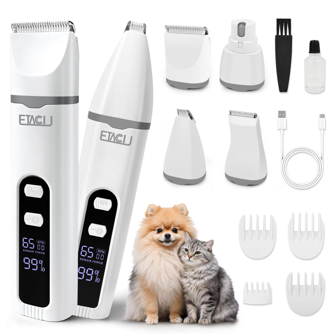ETACCU 4in1 Leise Schermaschine Hund Katze mit LED-Anzeige, Hundeschermaschine Pfotentrimmer für Kat