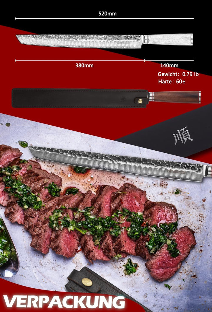 YOUSUNLONG Sakimaru-Messer - 380 mm - Ultimatives Tranchiermesser - Japanischer Damaszenerstahl - Ge