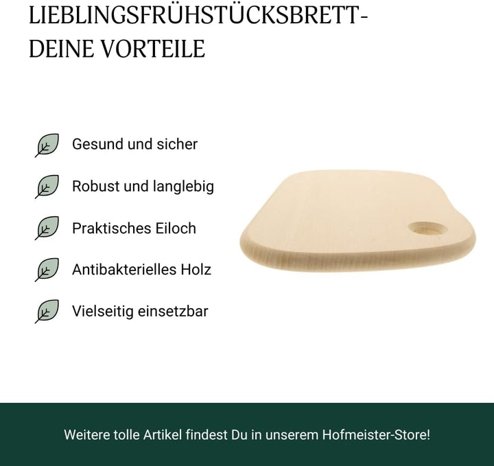 HOFMEISTER® Frühstücksbrett Kernbuche mit Eiloch - Einfarbiges Holzbrett für Frühstück, Brot & Snack