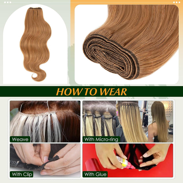 Elailite Haartressen Echthaar Braun Sew in Bündel Hair Extensions Tressen Haarverlängerungen Brasili