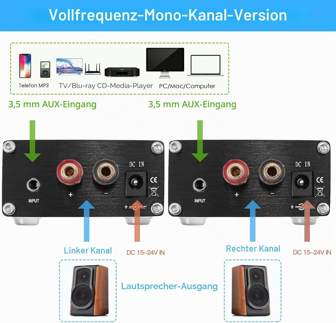 DollaTek 100W Mini Subwoofer Leistungsverstärker TPA3116D2 Audio HiFi Amp Schwarz