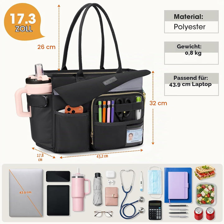 RAINSMORE Lehrertasche Damen mit Lunchfach 17.3 Zoll Laptoptasche Gross Isoliertes Fach Wasserdicht