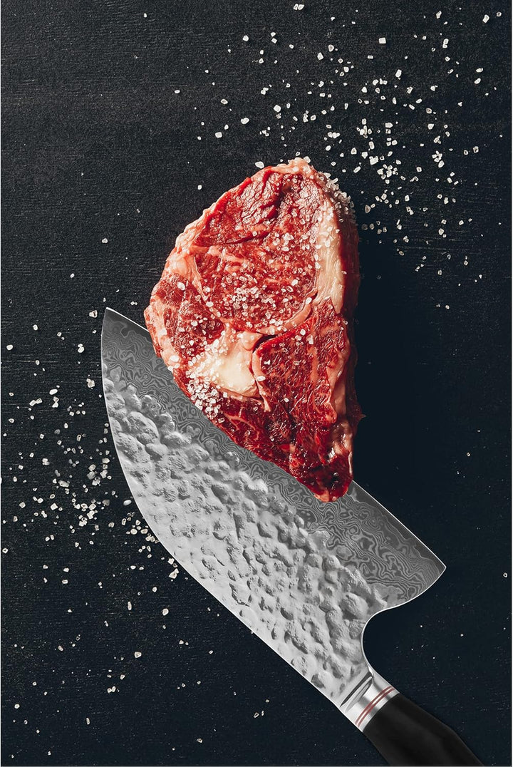 YOUSUNLONG Hackmesser Outdoor Damaststahl Metzgermesser Klinge 20,6 cm - Geschmiedeter Fleischermess